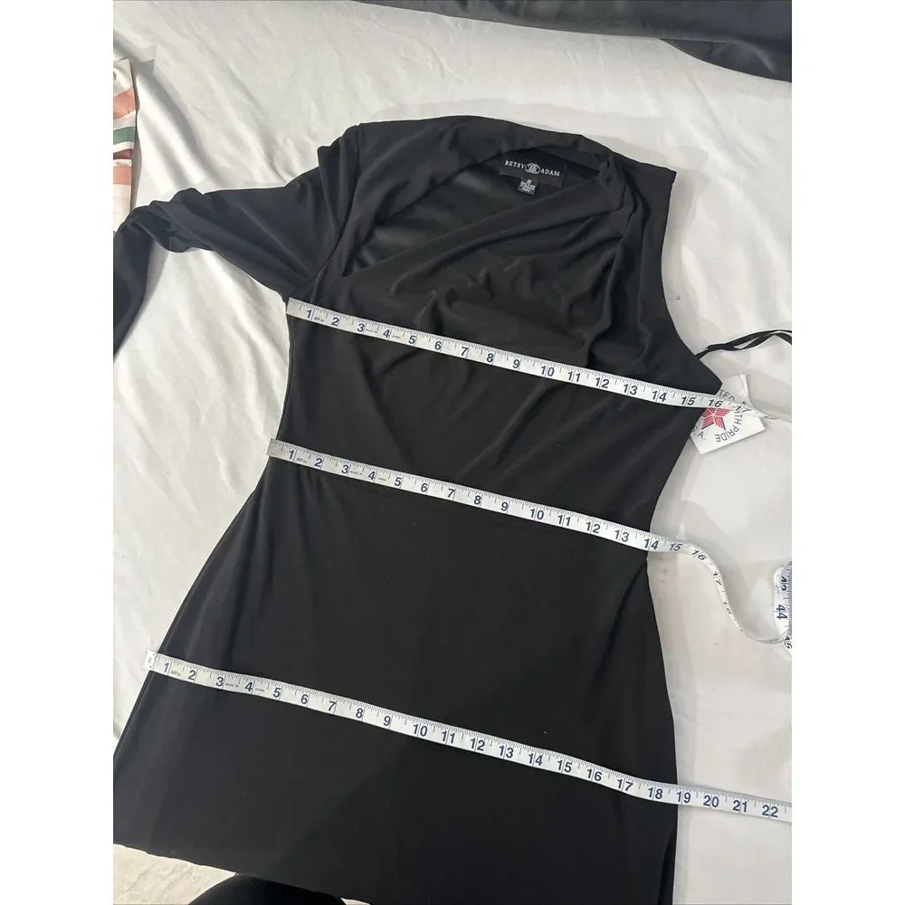 NWT $199 Betsy & Adam [ 8 ] One Shoulder Single Long Sleeve Gown‎ Black